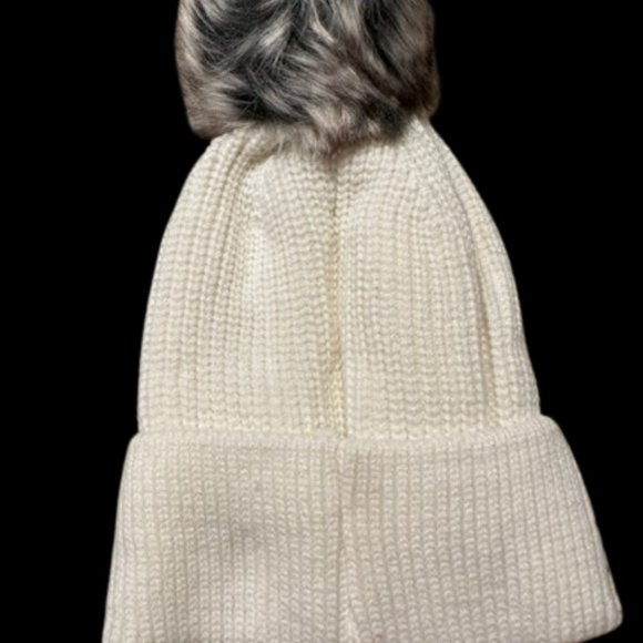 Ivory and Rhinestone  Pom Pom Hat - Picture 2 of 3